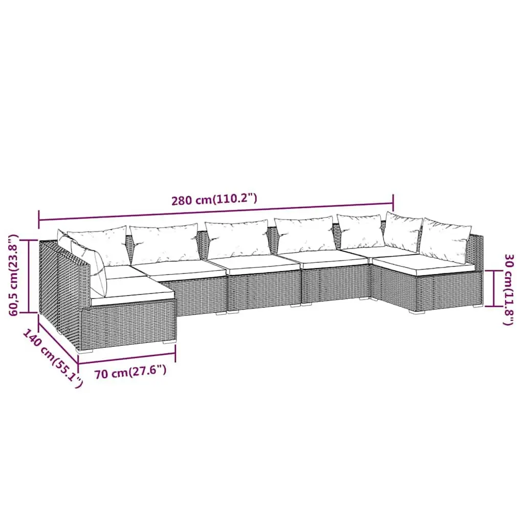 7 Piece Outdoor Garden Lounge Set Modular PE Rattan Black with Cushions
