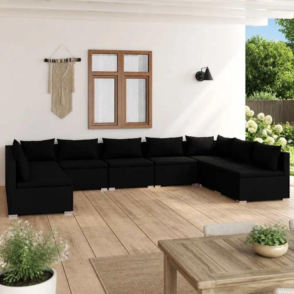 Garden Lounge Set 9 Piece Modular Outdoor Furniture PE Rattan Black