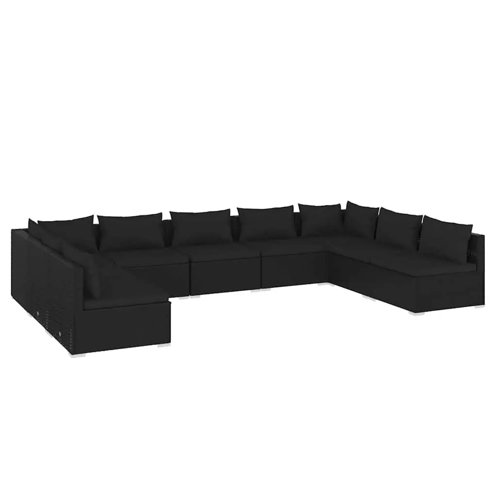 Garden Lounge Set 9 Piece Modular Outdoor Furniture PE Rattan Black