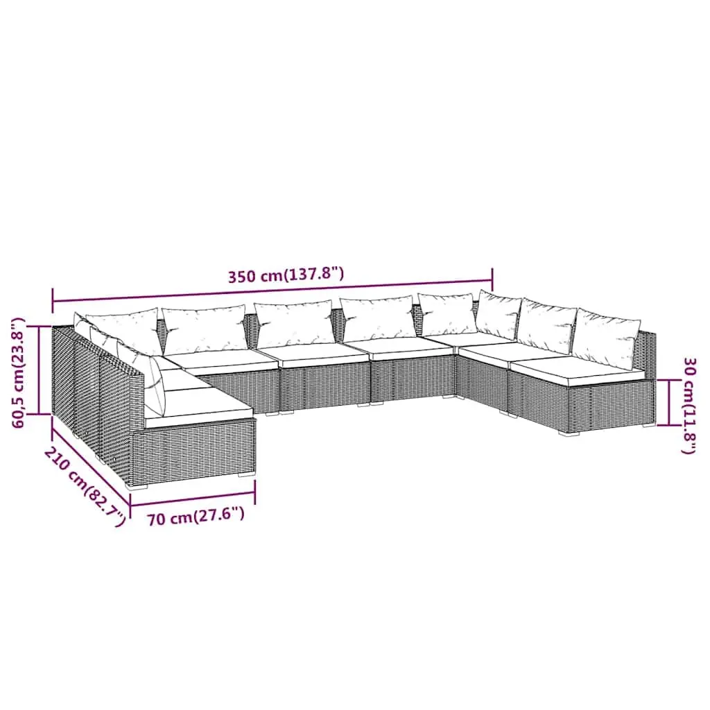 Garden Lounge Set 9 Piece Modular Outdoor Furniture PE Rattan Black