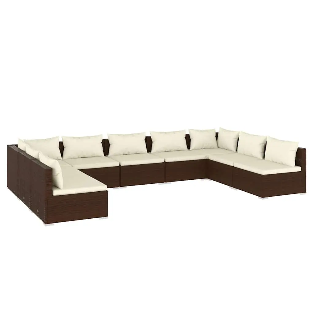 Outdoor Garden Lounge Set 9 Piece Poly Rattan Modular Patio Furniture Brown