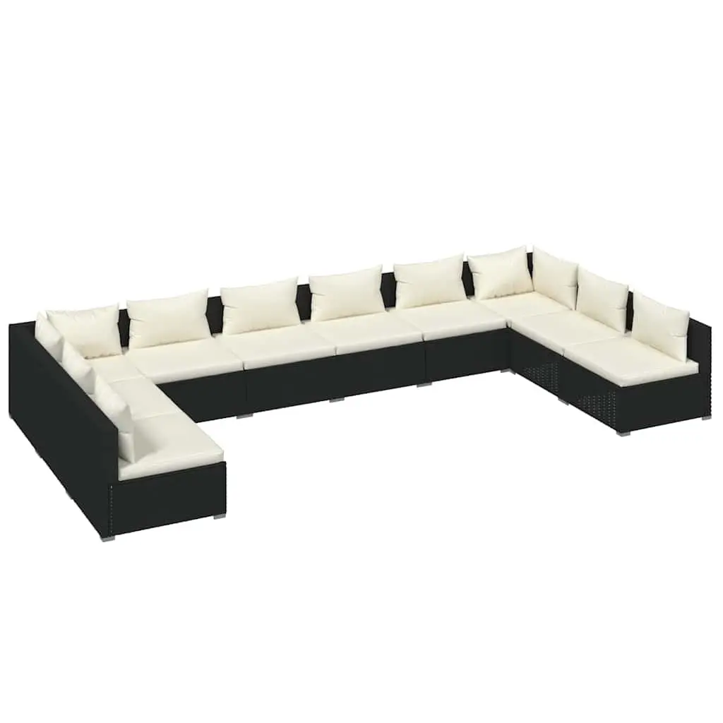 Garden Lounge Set 10 Piece Outdoor Patio Furniture Poly Rattan Black Cushions