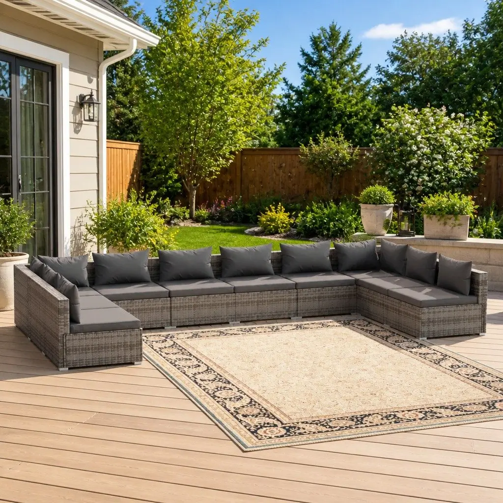 Garden Lounge Set 10 Piece Outdoor Furniture Poly Rattan Modular Sofa with