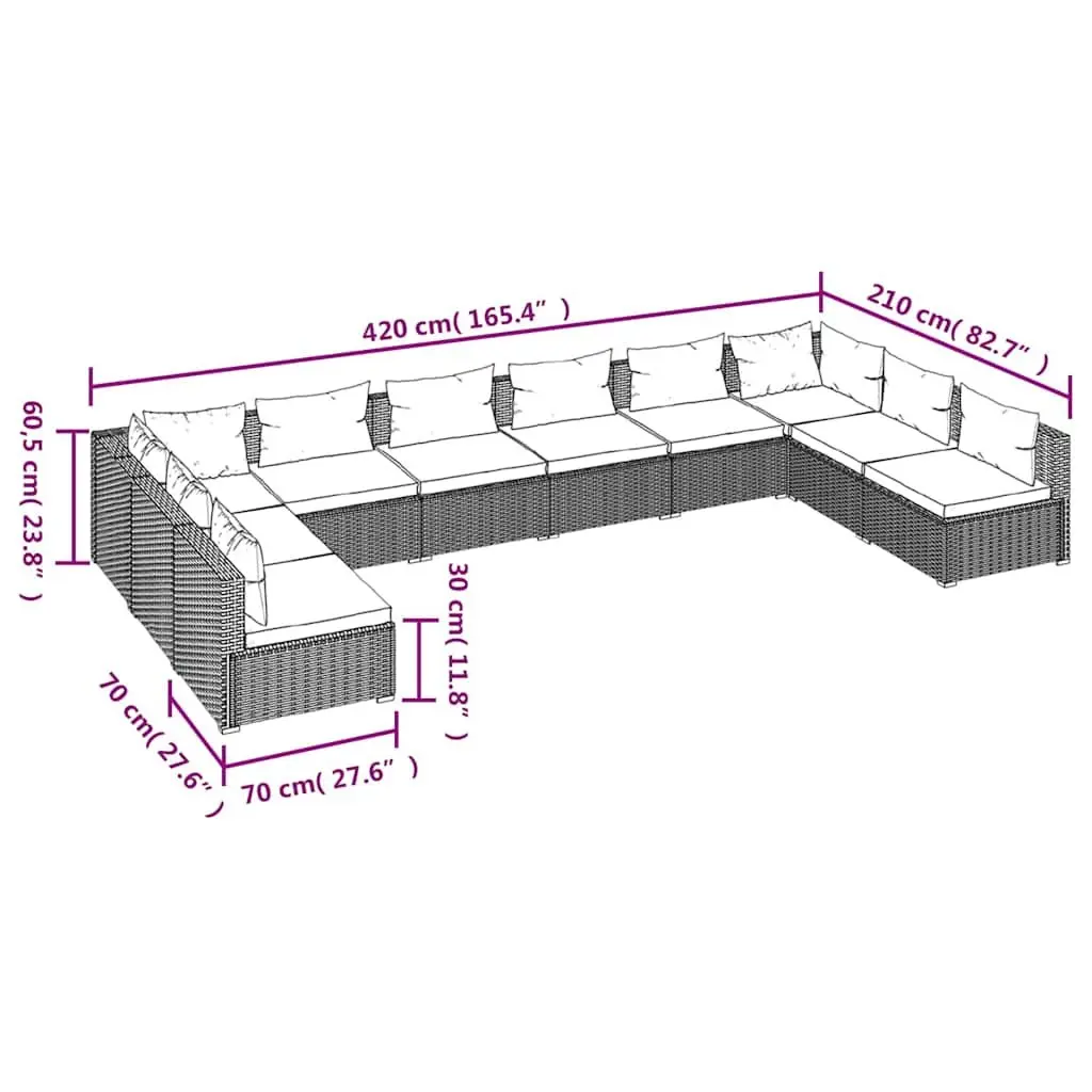 Garden Lounge Set 10 Piece Outdoor Furniture Poly Rattan Modular Sofa with