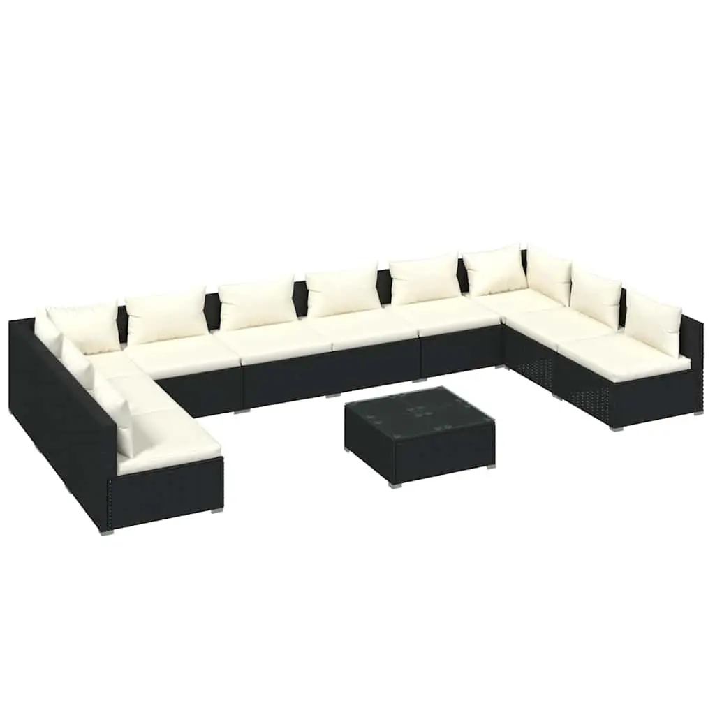 Garden Lounge Set Poly Rattan Modular 11 Piece Outdoor Furniture Black