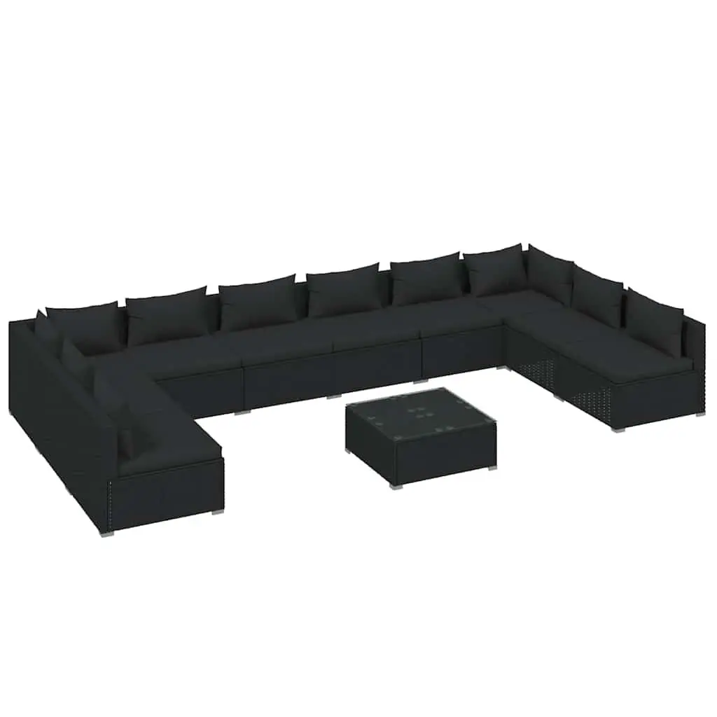 Garden Lounge Set 11 Piece Outdoor Furniture Modular Poly Rattan Black with