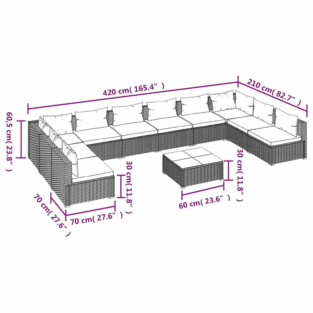 Garden Lounge Set 11 Piece Outdoor Furniture Modular Poly Rattan Black with