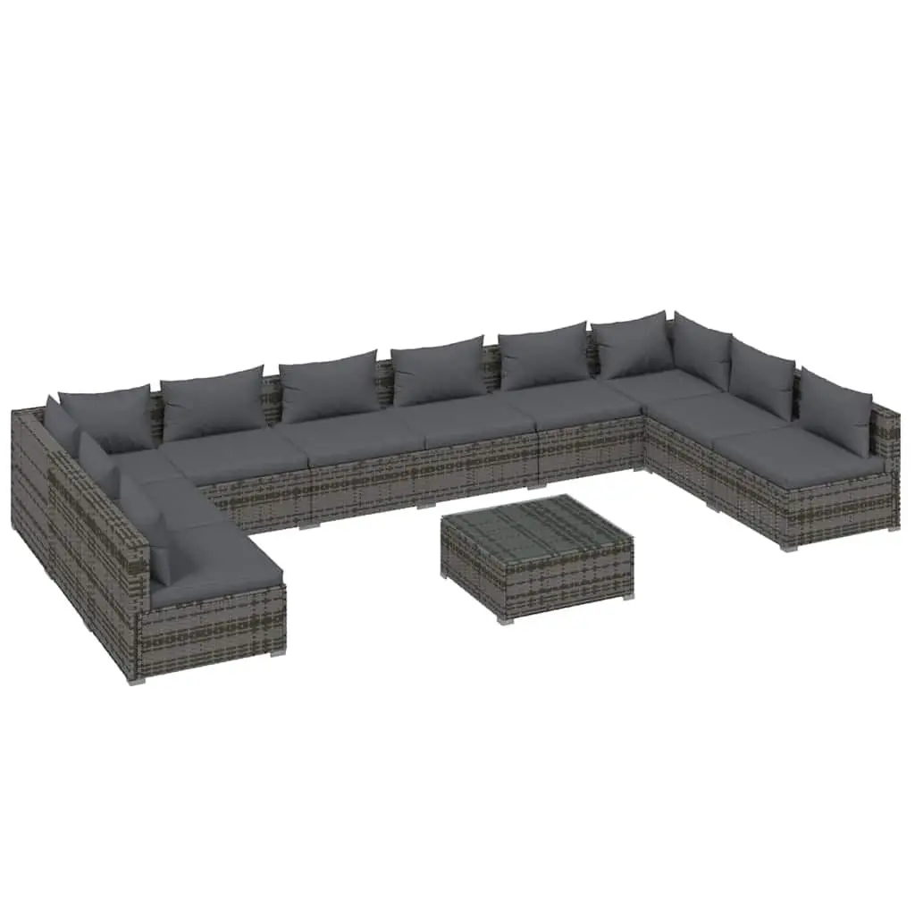 Garden Lounge Set 11 Piece Outdoor Furniture Poly Rattan Modular Patio Grey