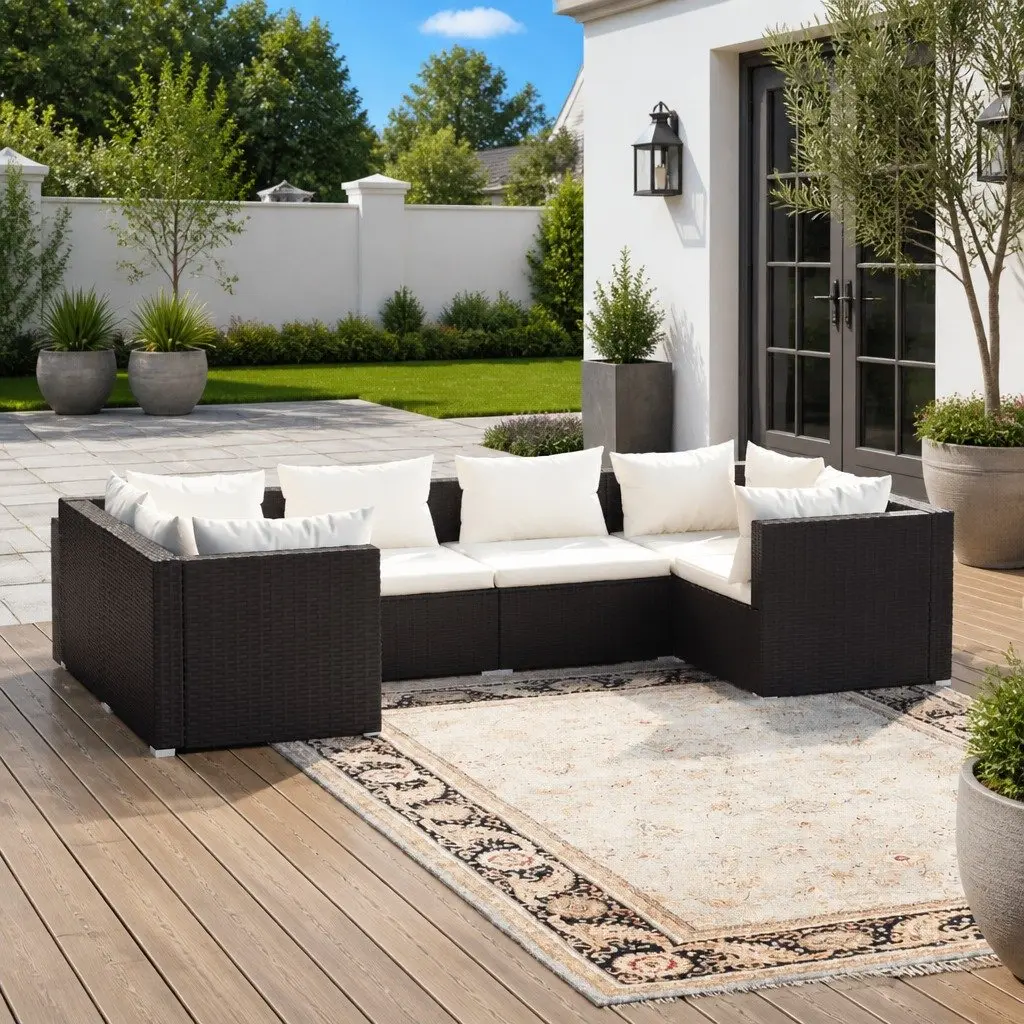6 Piece Garden Lounge Set Modular Outdoor Furniture Black PE Rattan