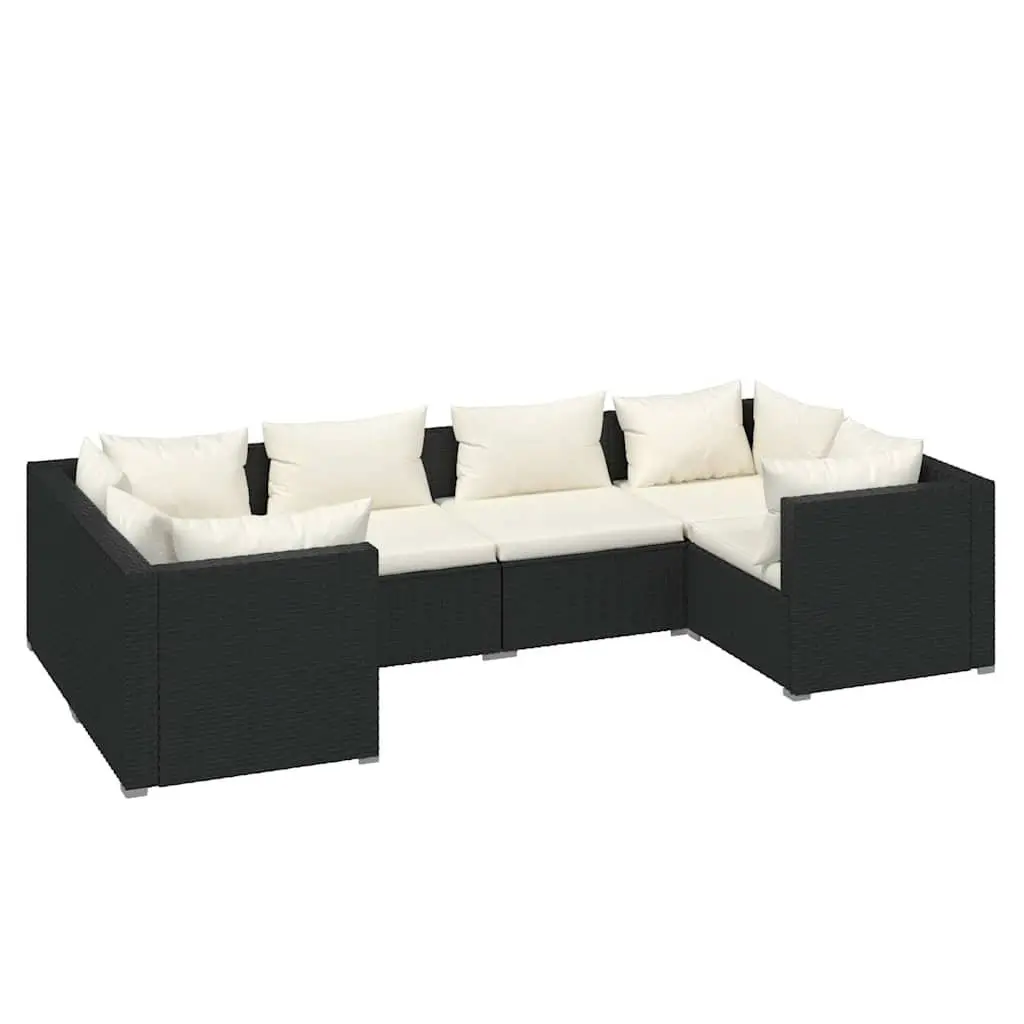 6 Piece Garden Lounge Set Modular Outdoor Furniture Black PE Rattan