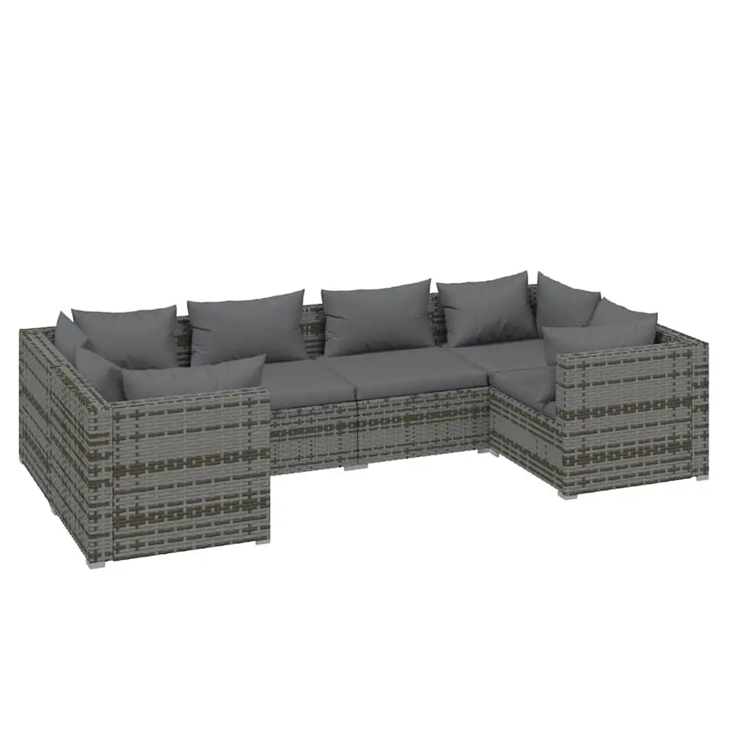 Garden Lounge Set 6 Piece Modular Poly Rattan Outdoor Furniture Grey Cushions