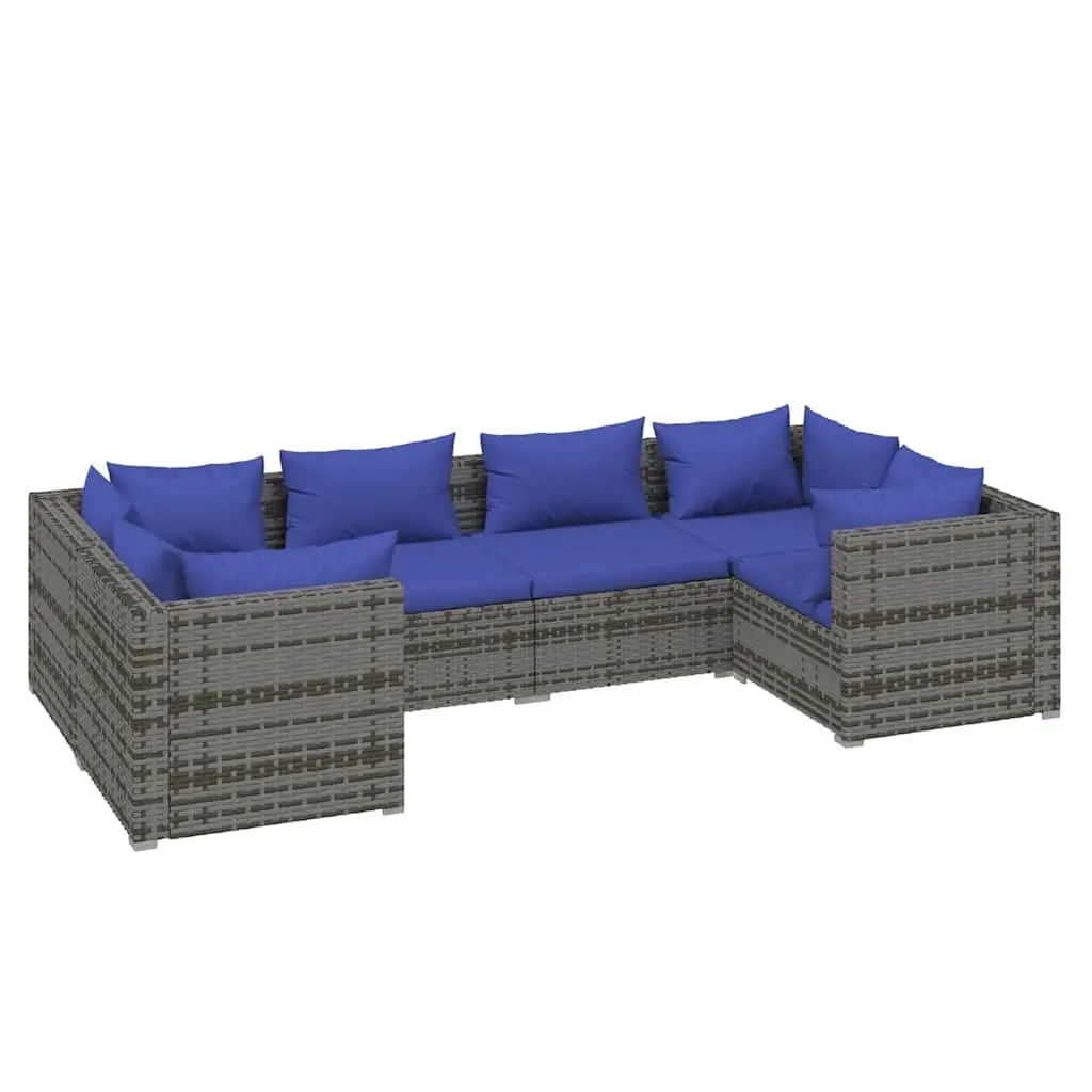6 Piece Modular Garden Lounge Set Cushioned Outdoor Furniture Poly Rattan Grey