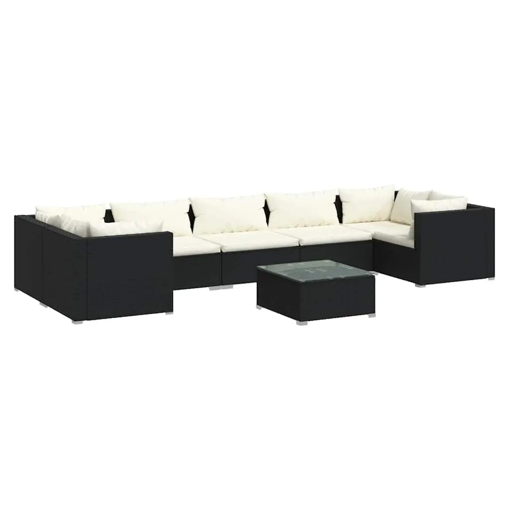 Outdoor Lounge Set Poly Rattan 8 Piece Modular Patio Furniture Black