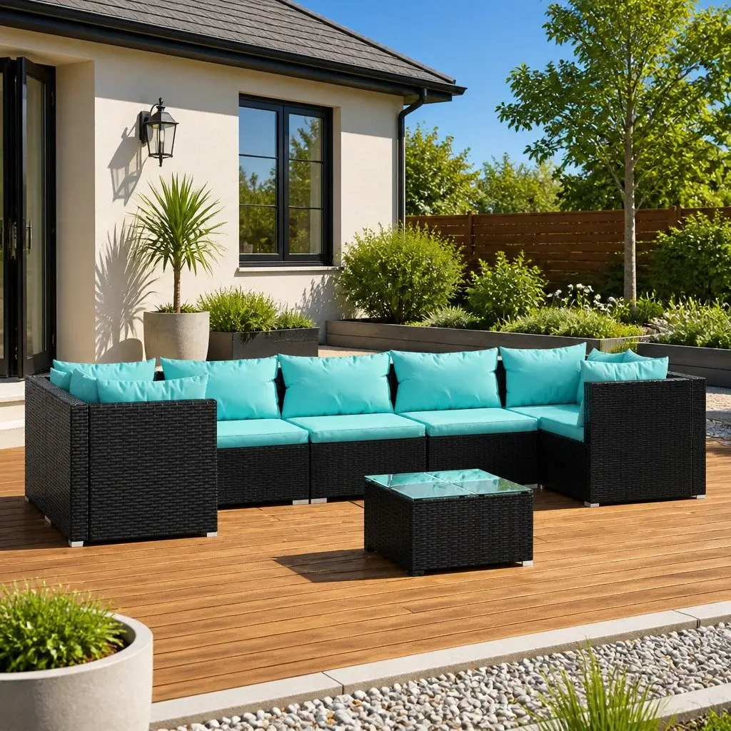 Garden Lounge Set 8 Piece Outdoor Patio Furniture with Cushions Poly Rattan