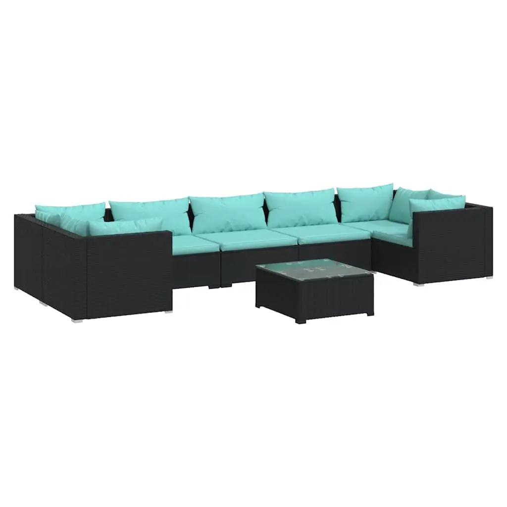 Garden Lounge Set 8 Piece Outdoor Patio Furniture with Cushions Poly Rattan