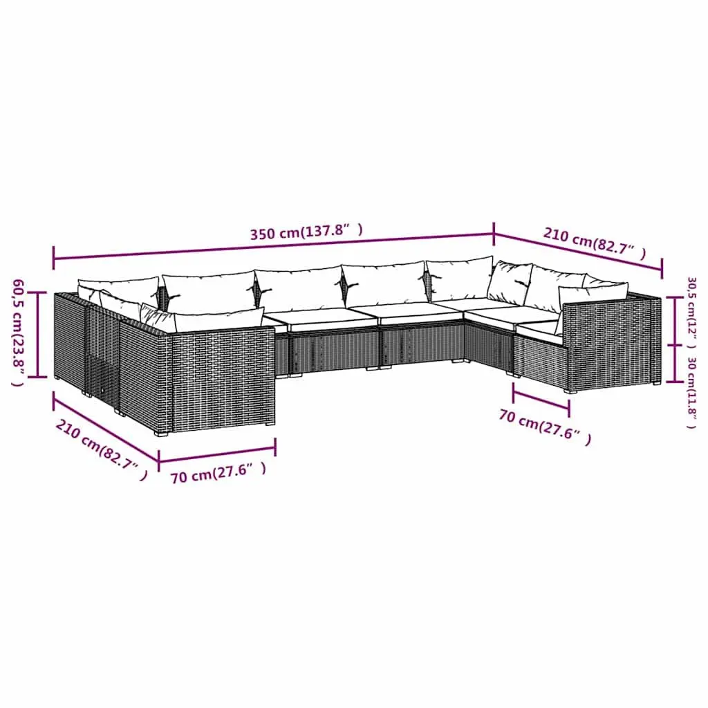 9 Piece Poly Rattan Garden Lounge Set with Cushions Modular Outdoor Furniture