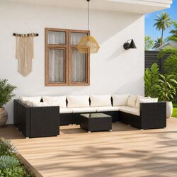 10 Piece Outdoor Garden Lounge Set Black Poly Rattan Modular Patio Furniture