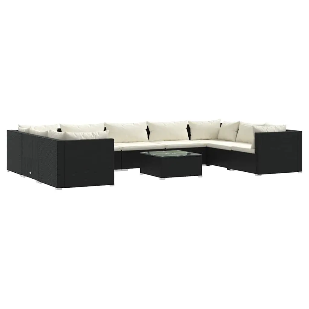 10 Piece Outdoor Garden Lounge Set Black Poly Rattan Modular Patio Furniture