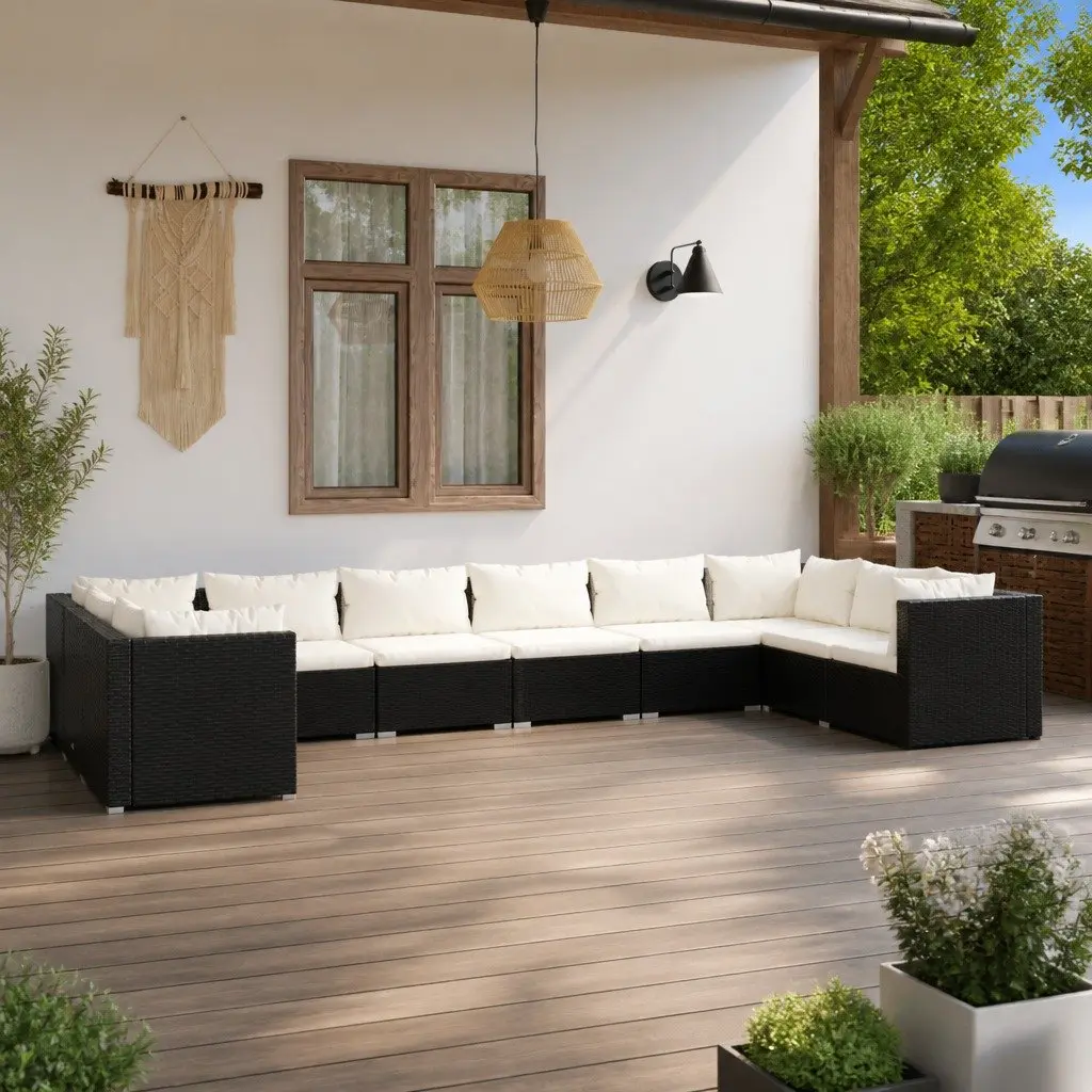 Outdoor Garden Lounge Set 10 Piece Poly Rattan Modular Patio Furniture with