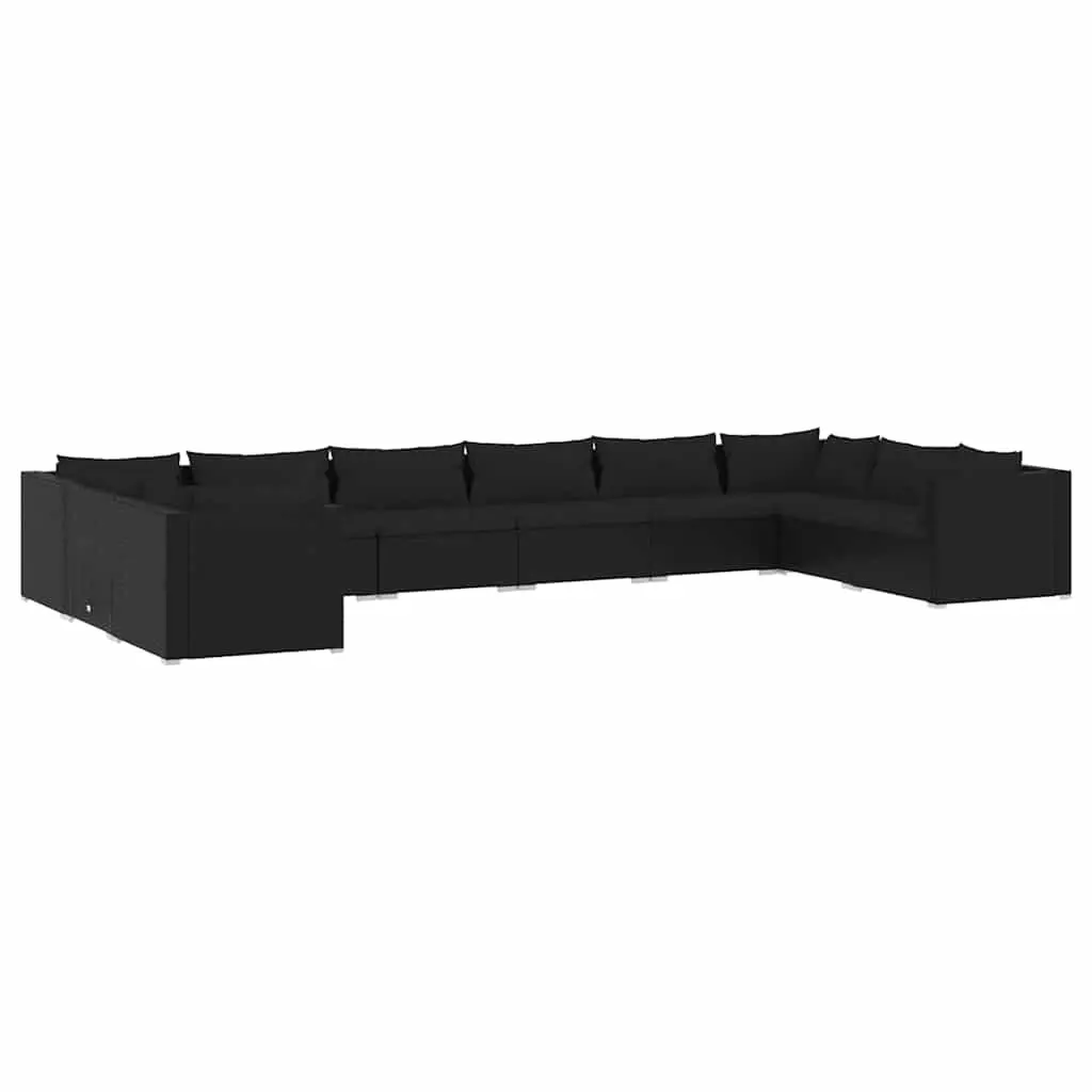 ModularBlackPolyRattanGardenLoungeSetOutdoorFurniturewithRemovableCushions10Piece