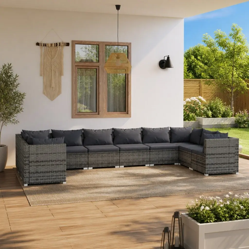 10 Piece Outdoor Lounge Set Grey Modular Furniture Poly Rattan with Cushions