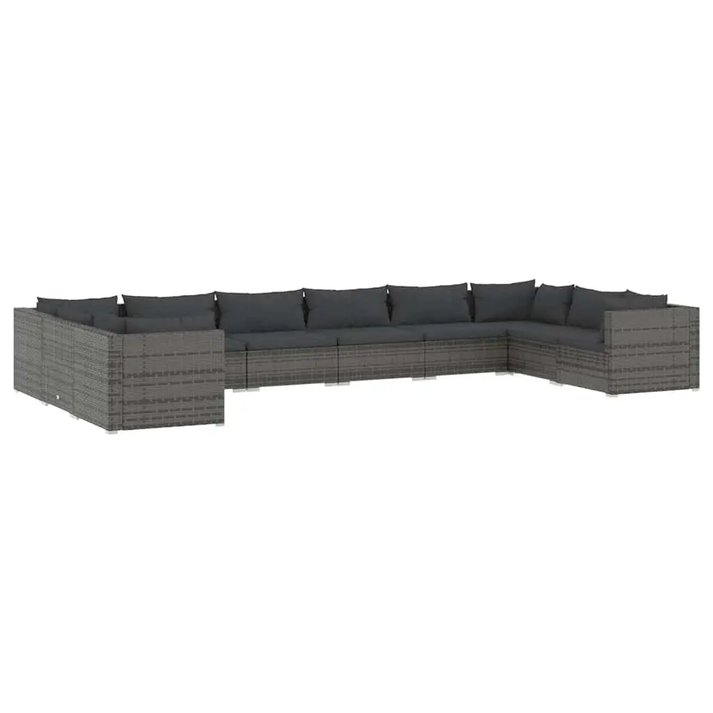 10 Piece Outdoor Lounge Set Grey Modular Furniture Poly Rattan with Cushions
