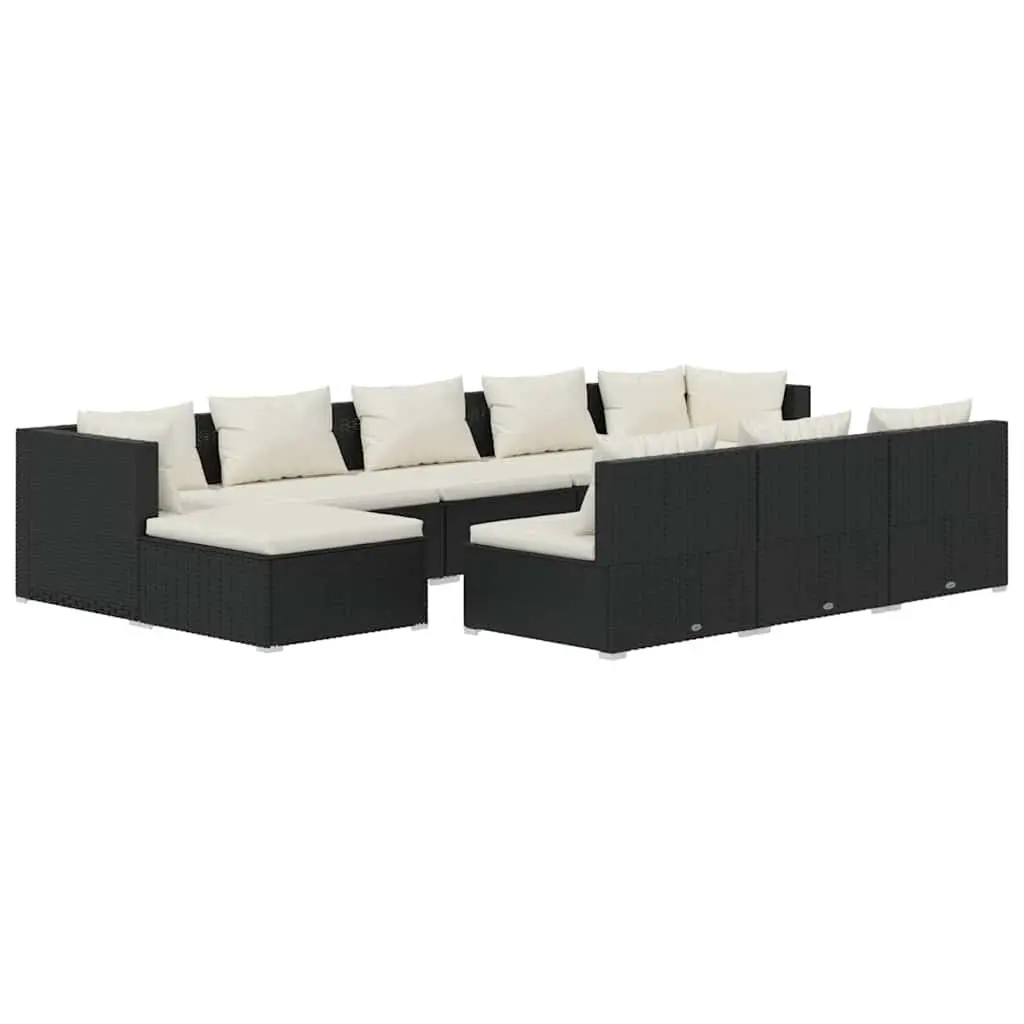 Outdoor Garden Lounge Set 10 Piece Black Poly Rattan Patio Furniture Cushions
