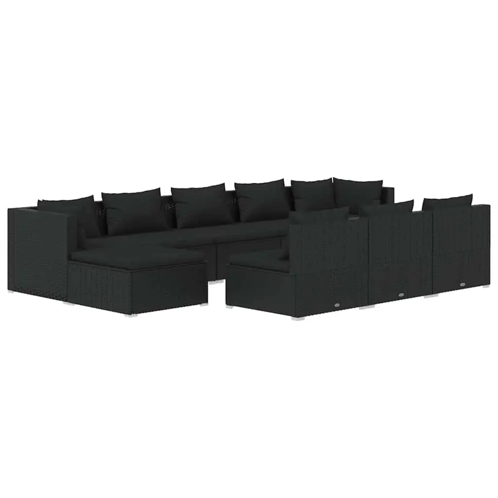 Garden Lounge Set 10 Piece Outdoor Furniture Black Poly Rattan Modular Patio