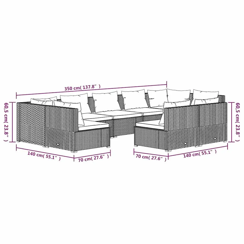 Garden Lounge Set 9 Piece Outdoor Furniture Black PE Rattan Modular Patio Sofa