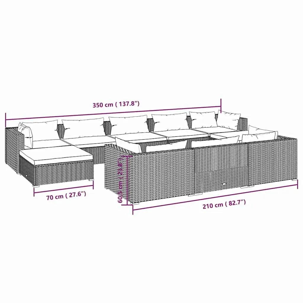 10 Piece Outdoor Lounge Set with Cushions