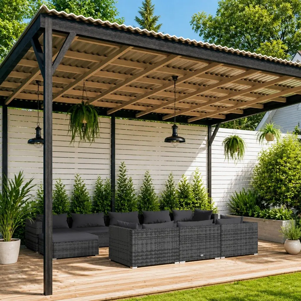 Garden Lounge Set Modular Outdoor Furniture 10 Piece Steel Frame Grey Water-resistant PE Rattan