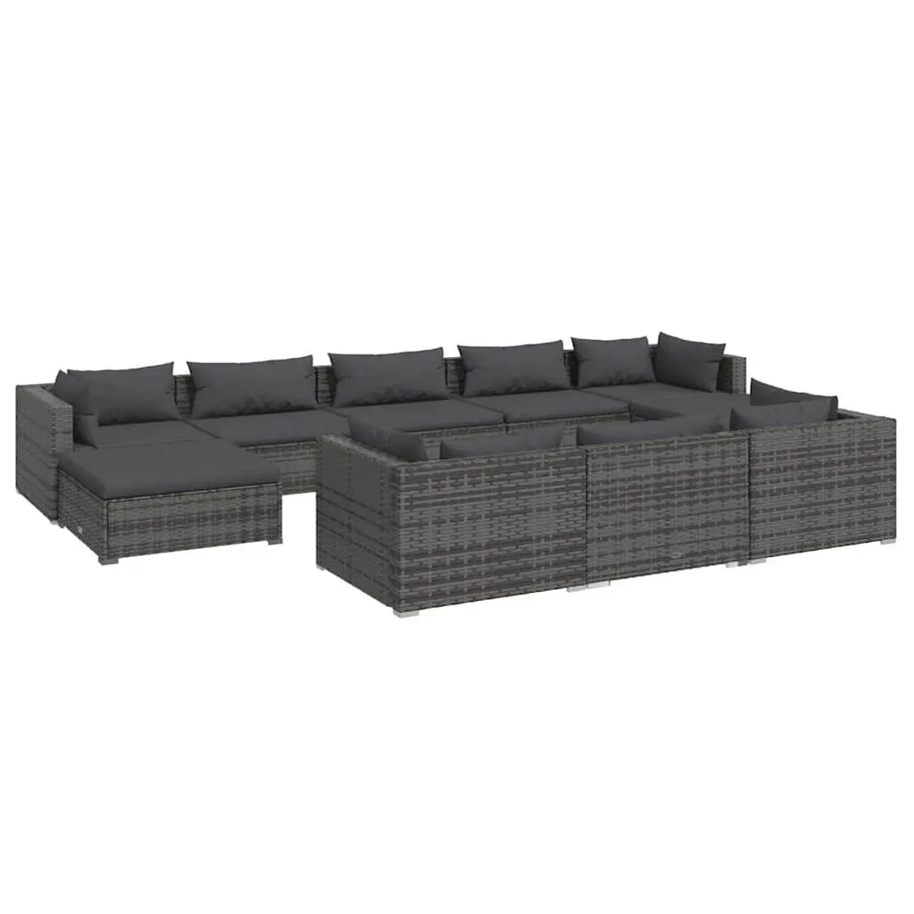 Garden Lounge Set Modular Outdoor Furniture 10 Piece Steel Frame Grey Water-resistant PE Rattan