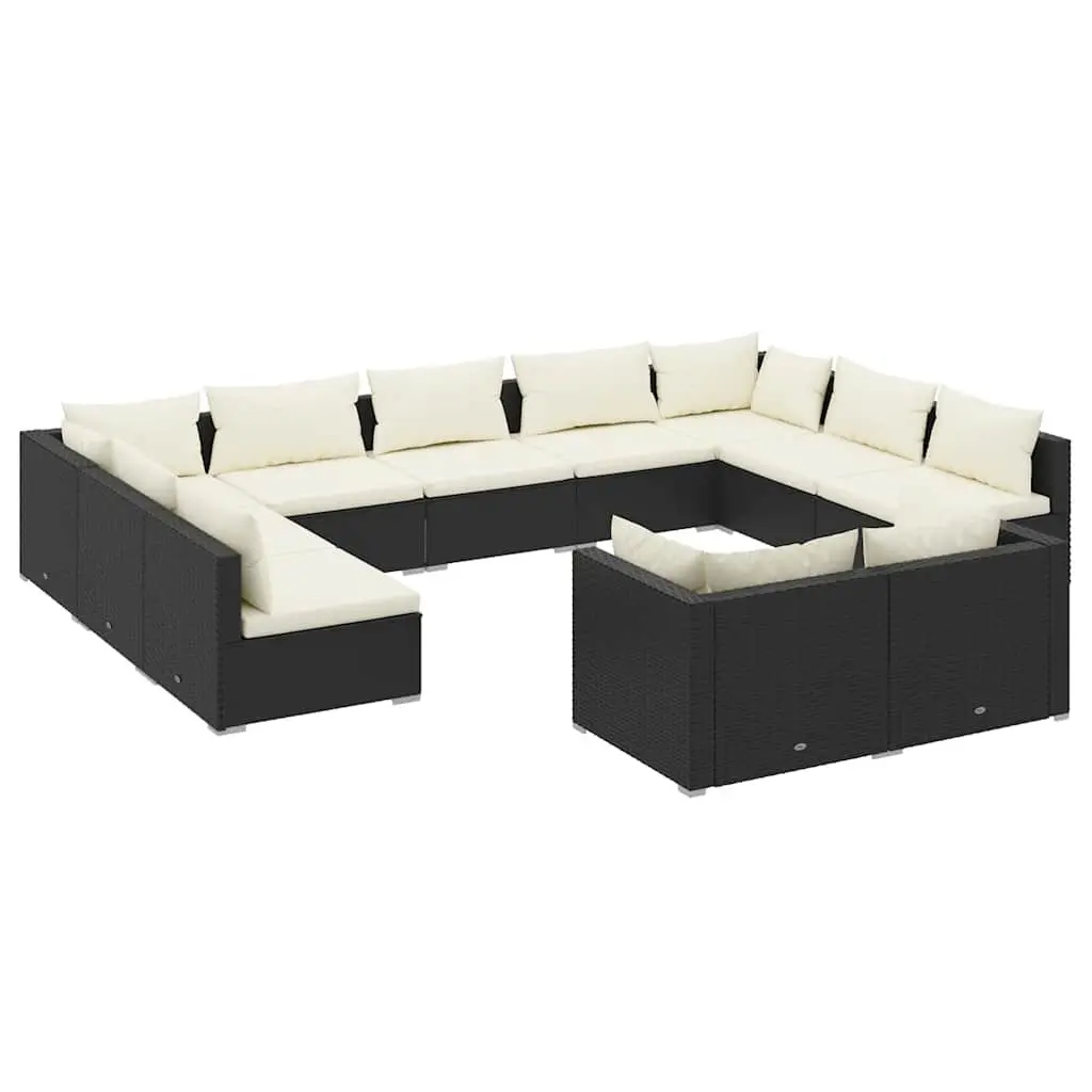 Garden Lounge Set Black PE Rattan 11 Piece Outdoor Furniture Patio Seating