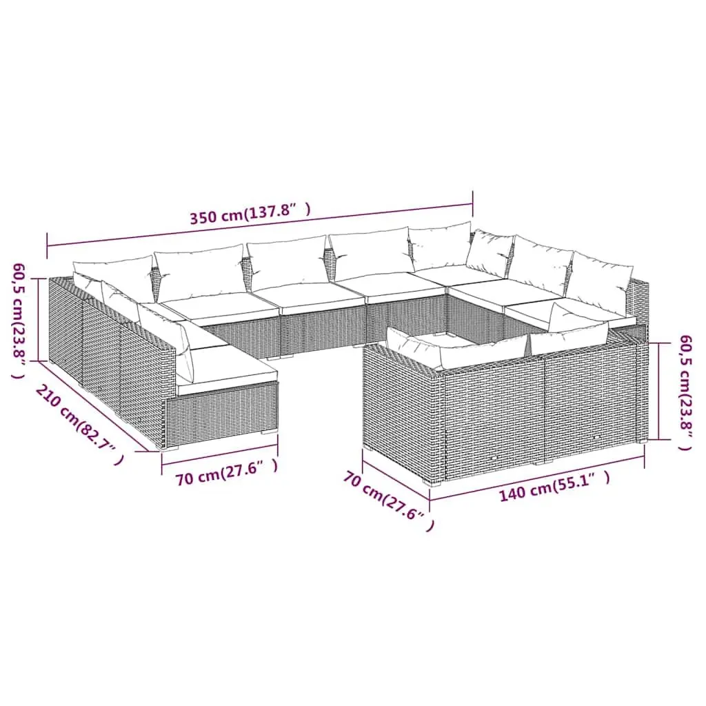 Garden Lounge Set Black PE Rattan 11 Piece Outdoor Furniture Patio Seating