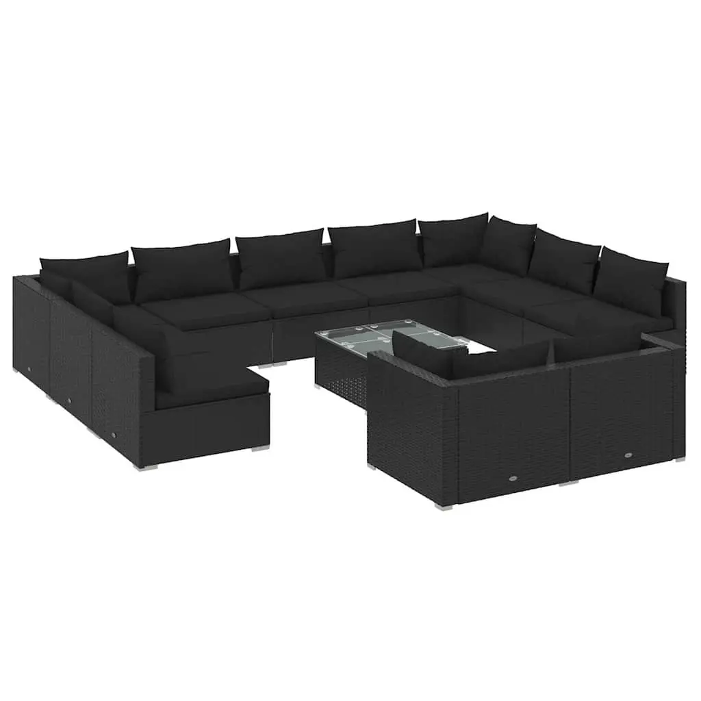12 Piece Outdoor Garden Lounge Set Modular Patio Furniture Black Poly Rattan