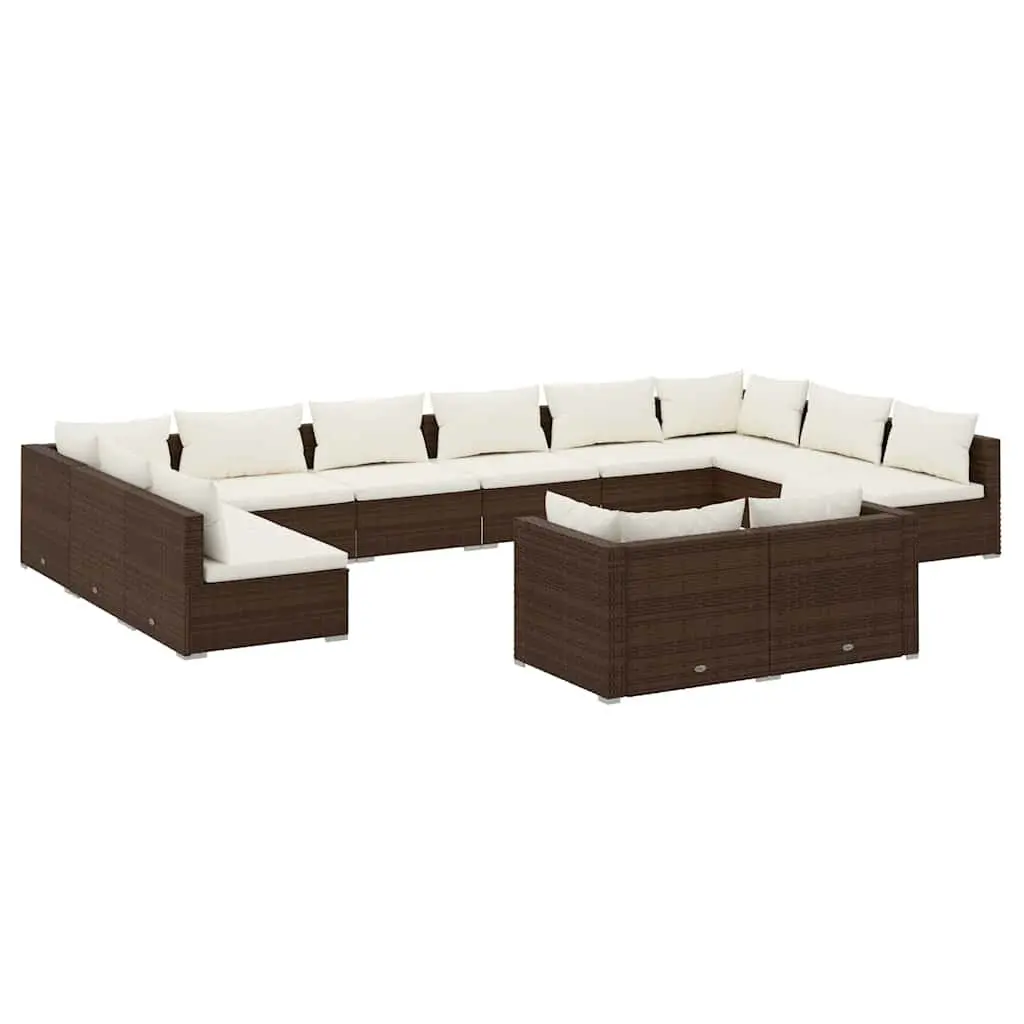 Garden Lounge Set 12 Piece Outdoor Furniture Poly Rattan Brown Modular Patio