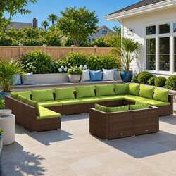 Garden Lounge Set 12 Piece Outdoor Furniture Poly Rattan Brown with Cushions
