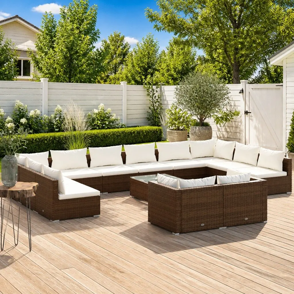 Garden Lounge Set Modular PE Rattan 13 Piece Brown Patio Furniture with Cushions