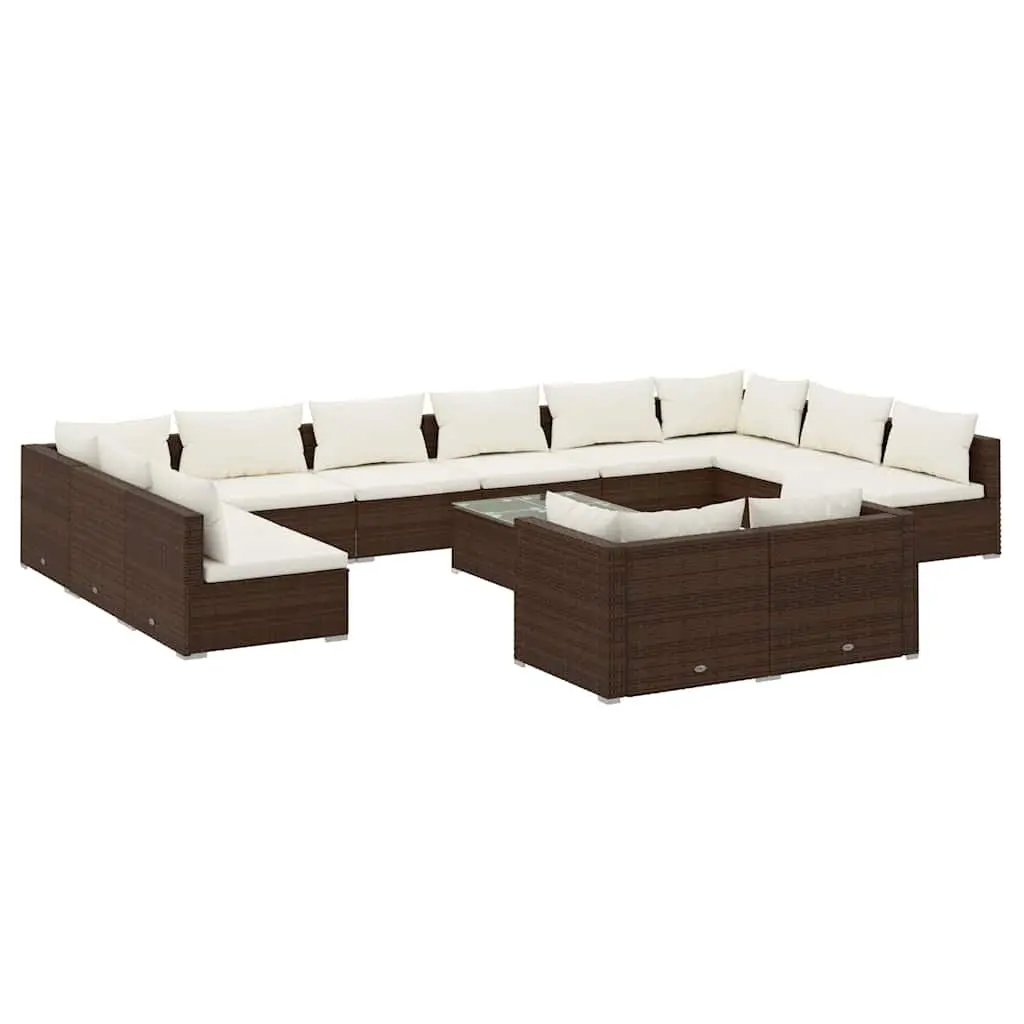 Garden Lounge Set Modular PE Rattan 13 Piece Brown Patio Furniture with Cushions