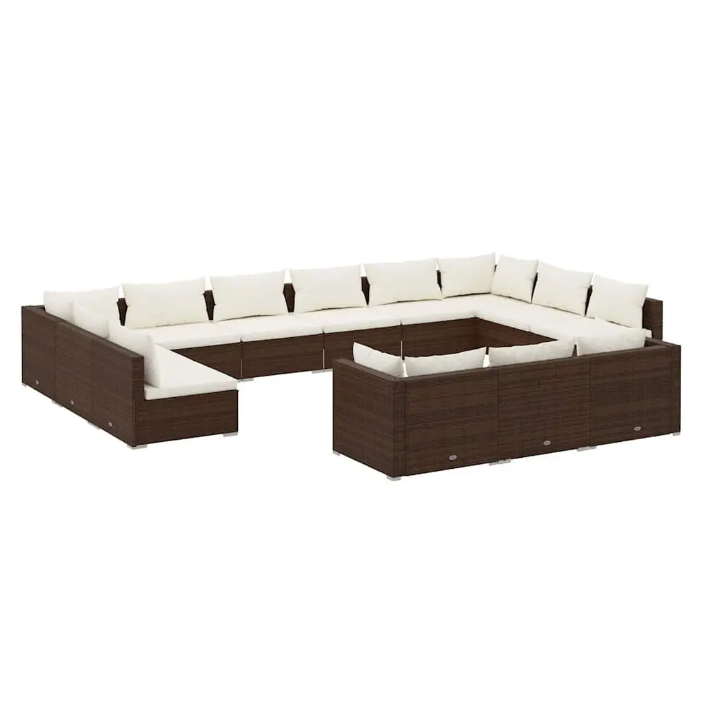 Garden Lounge Set 13 Piece Brown PE Rattan Outdoor Furniture with Cushions