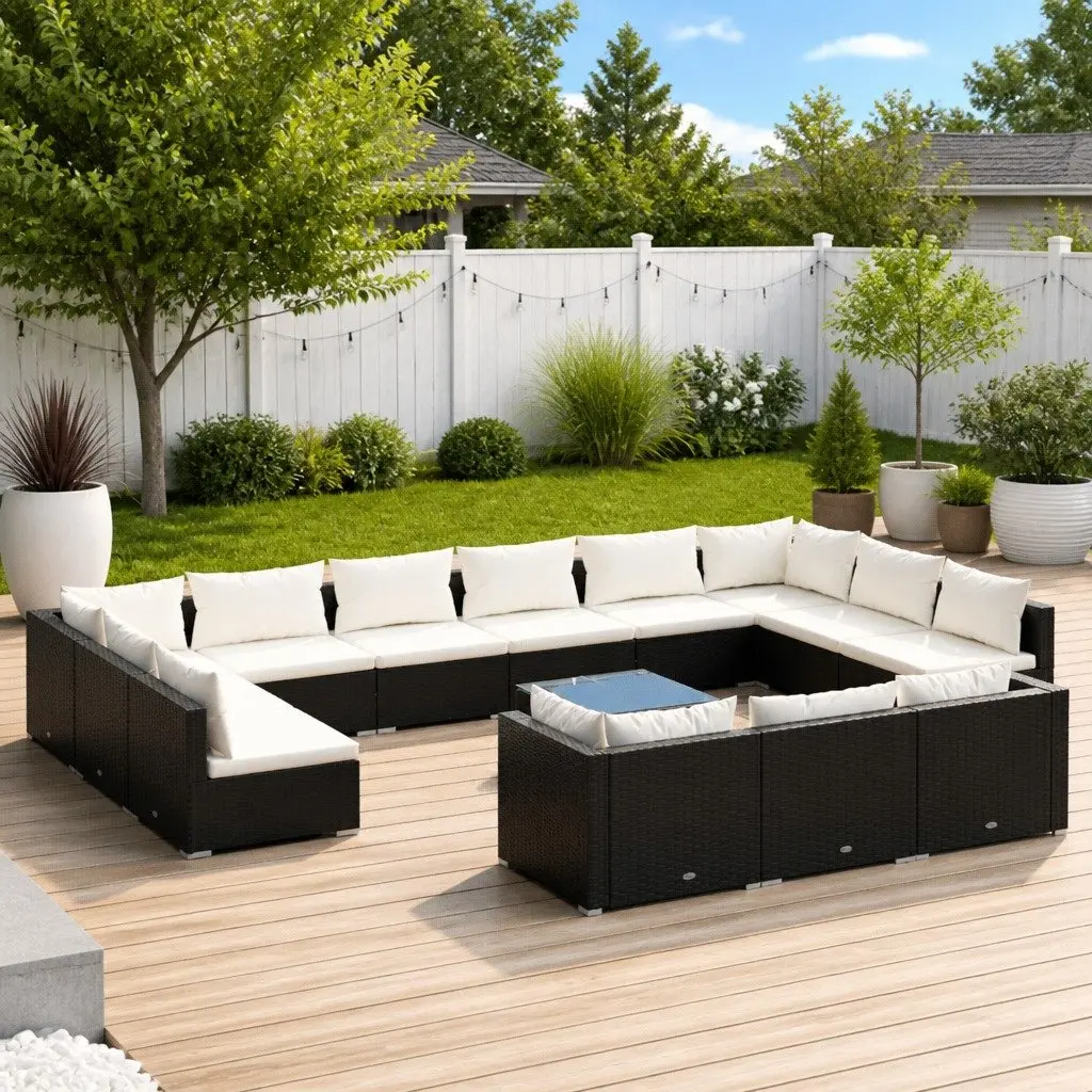 Garden Lounge Set Modular 14 Piece Outdoor Patio Furniture Black PE Rattan