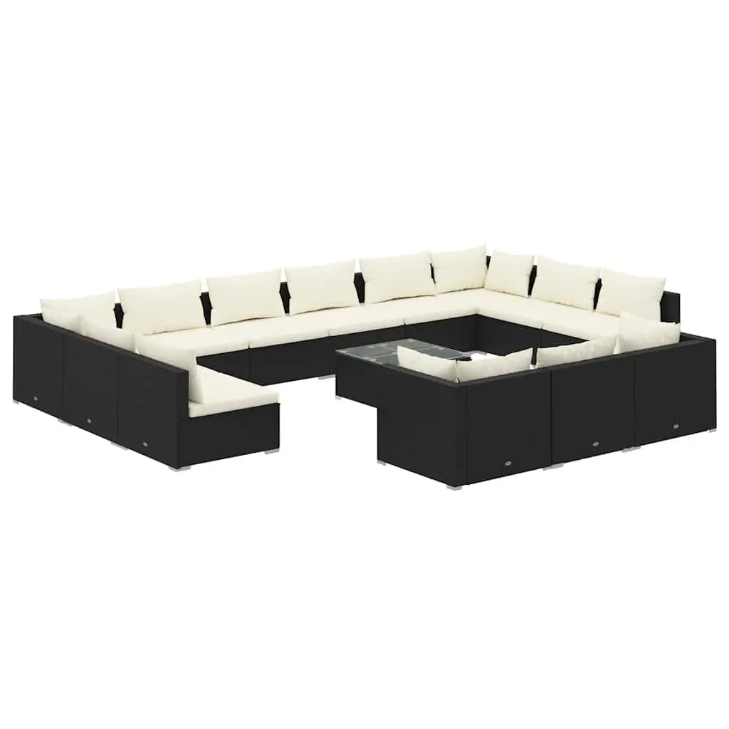 Garden Lounge Set Modular 14 Piece Outdoor Patio Furniture Black PE Rattan