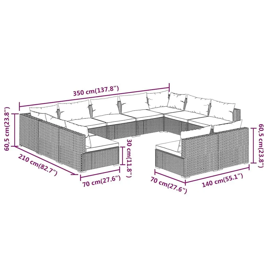 Garden Lounge Set Modular 11 Piece Black Poly Rattan Outdoor Furniture