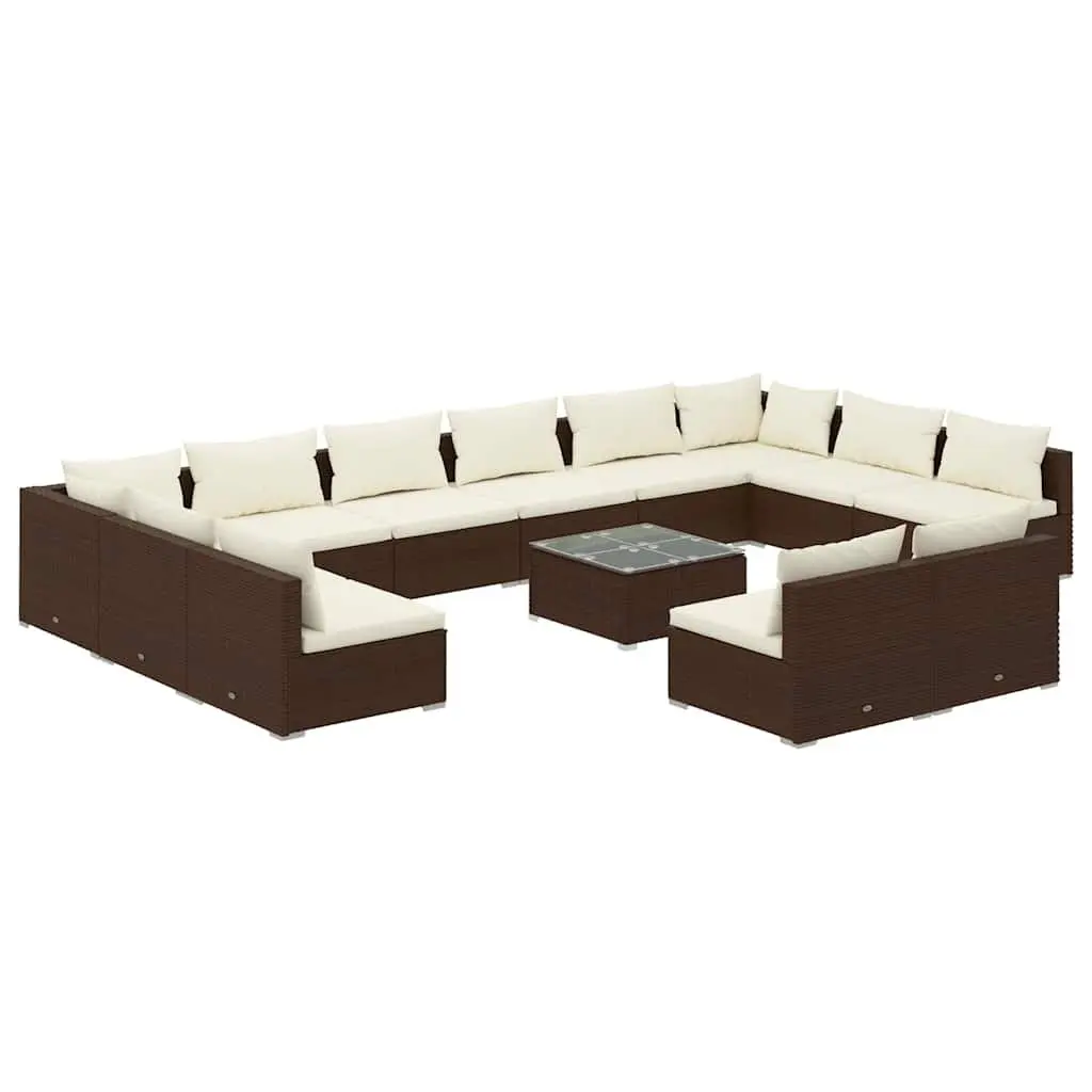 Modular 13 Piece Outdoor Lounge Set Brown Rattan Patio Furniture with Removable Cushions