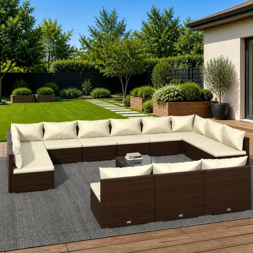14 Piece Garden Lounge Set Outdoor Furniture Brown Poly Rattan Modular Sofa