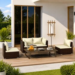 Modular 4 Piece Outdoor Lounge Set with Cushions