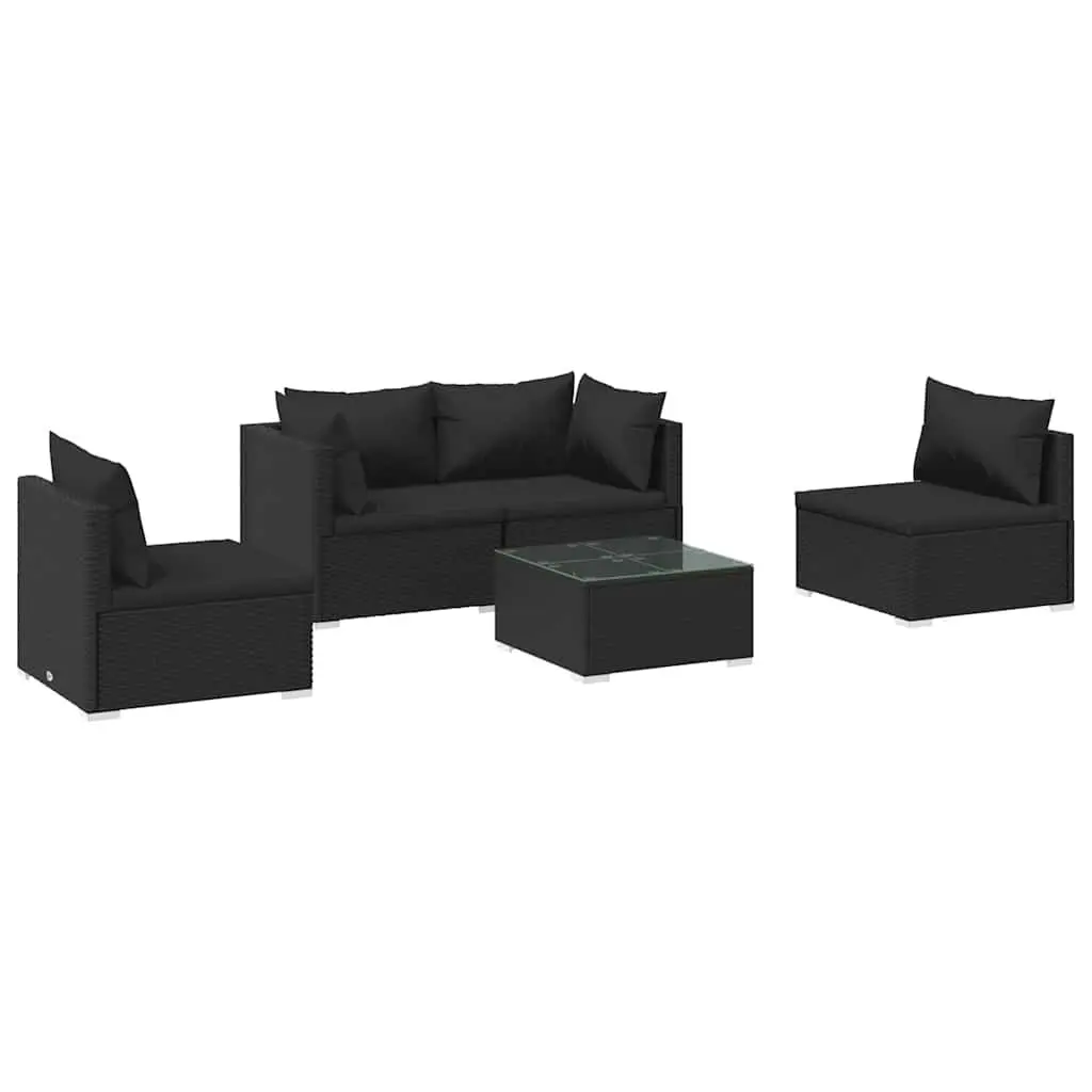 Garden Lounge Set Outdoor Furniture 5 Piece Modular Black PE Rattan with Cushions