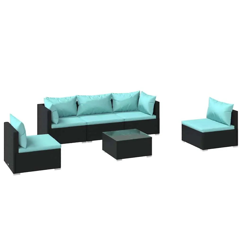 Garden Lounge Set Modular Rattan 6 Piece Outdoor Patio Furniture Black