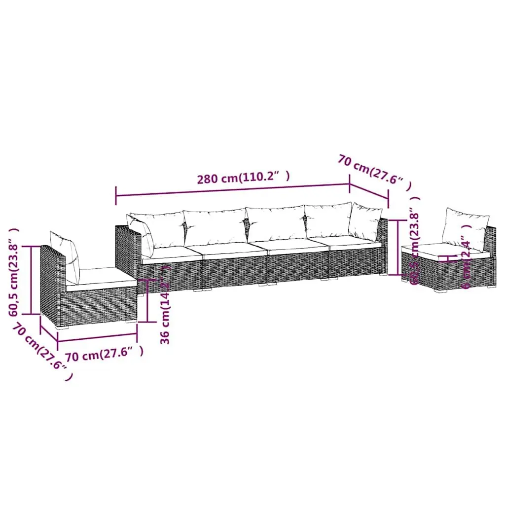Garden Lounge Set 6 Piece Outdoor Patio Furniture Poly Rattan Black with
