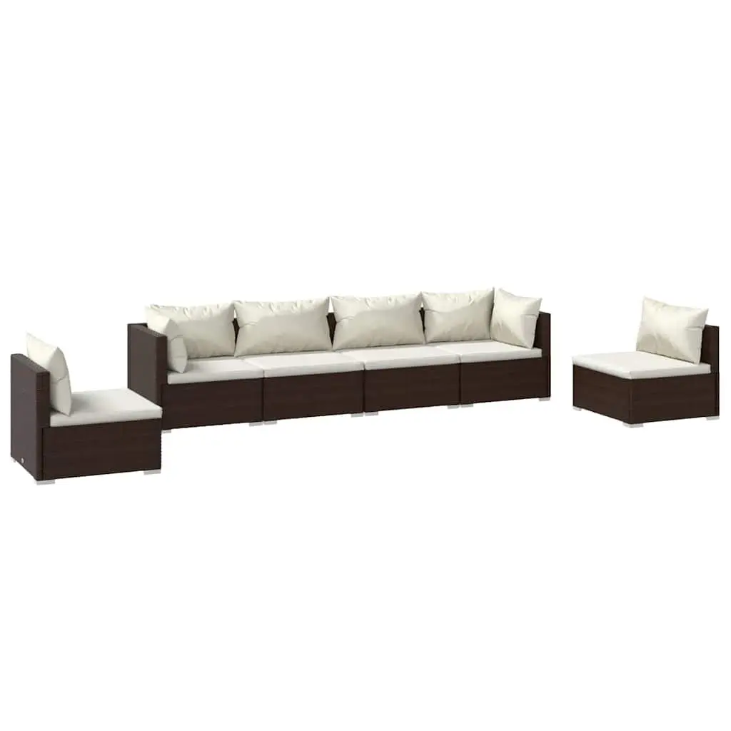 Garden Lounge Set Modular PE Rattan 6 Piece Outdoor Furniture Patio Sofa with Cushions Brown